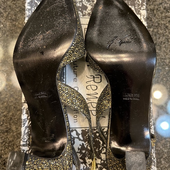 Sparkly Gold J. Renee' Shoes , size 7M with stretch strap & 2 3/4 inches heels. - Picture 5 of 9
